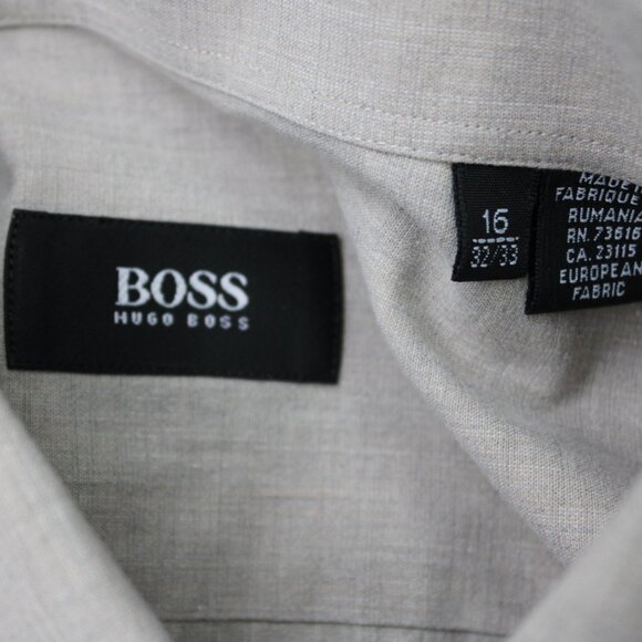 BOSS Hugo Boss Shirt Mens 16, 32/33 Beige 100% Cotton Long Sleeve Button Up - Picture 10 of 14